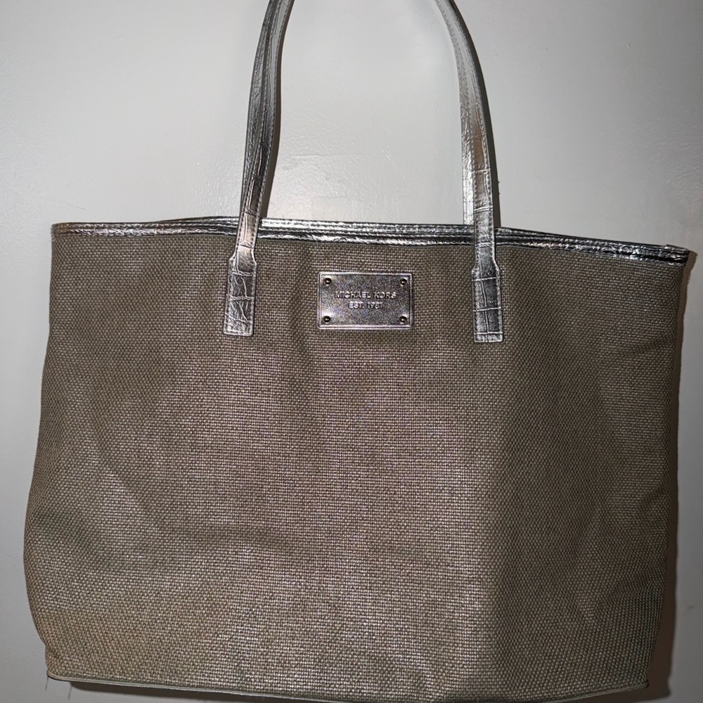 MICHAEL Michael Kors Taupe Tote with Silver Trim